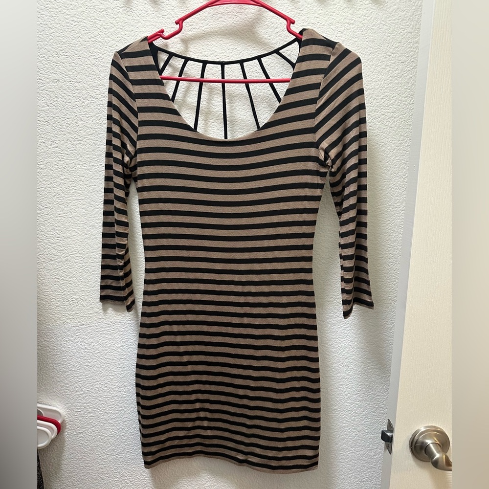 Soprano bodycon tan and black striped dress